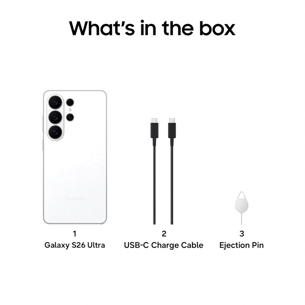 Samsung Galaxy S26 Ultra 5G (White, 12GB RAM, 256GB Storage) with Built-in Privacy Display, AI Phone, Photo Assist, Creative Studio, 200MP Camera, 5000mAh Battery and Snapdragon 8 Elite Gen 5